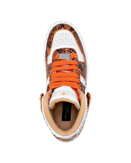 Philipp Plein White Python-Leather Skull Sneakers