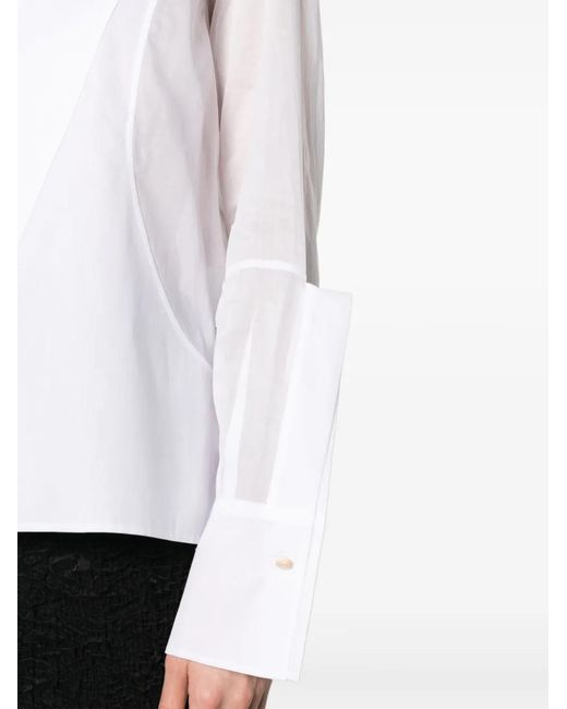 Jil Sander White Semi-Sheer Panelled Cotton Shirt
