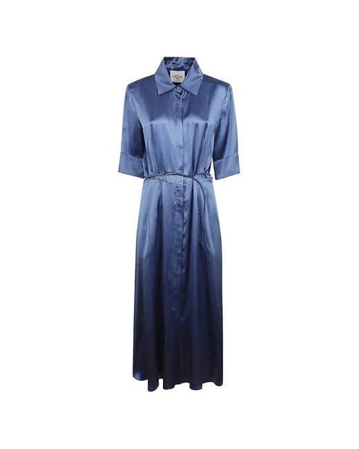 CRI.DA Blue Collared Belted Midi Dress