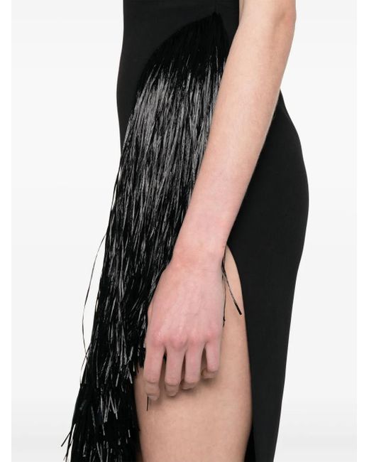 David Koma Fringed Cady Gown Black