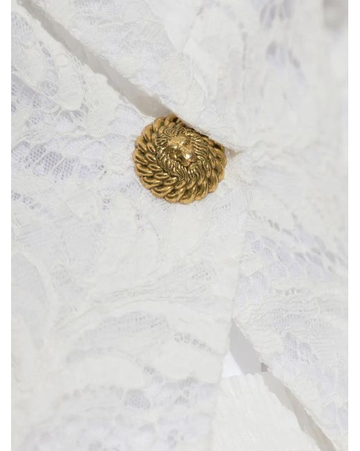 Balmain White Lace-Patterned Buttoned Blazer