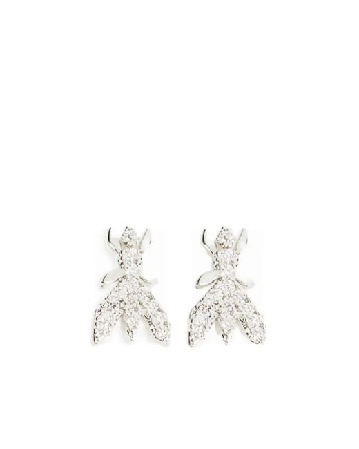 Patrizia Pepe White Rhinestone-Embellished Brass Earrings