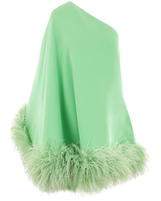 Valentino Garavani Green Feather One-shoulder Mini Dress