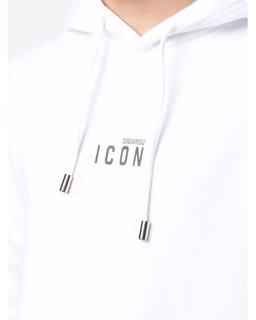DSquared² White Logo Print Cotton Hoodie for men