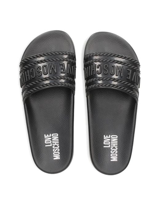 Love Moschino Black Logo-Embossed Slides