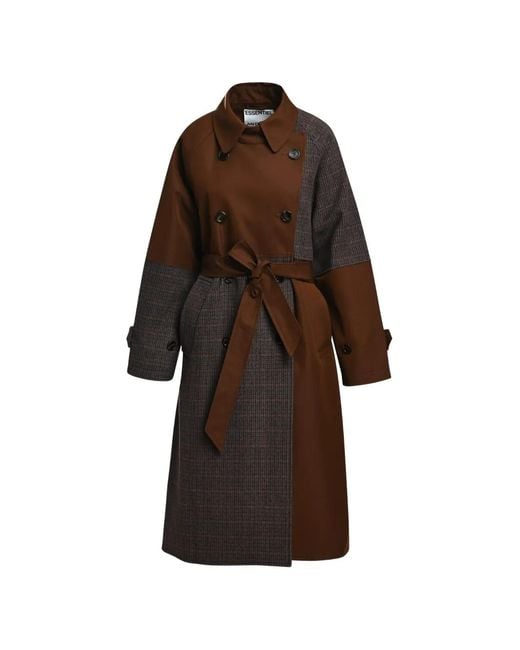 Essentiel Antwerp Brown Colour-Block Double-Breasted Coat