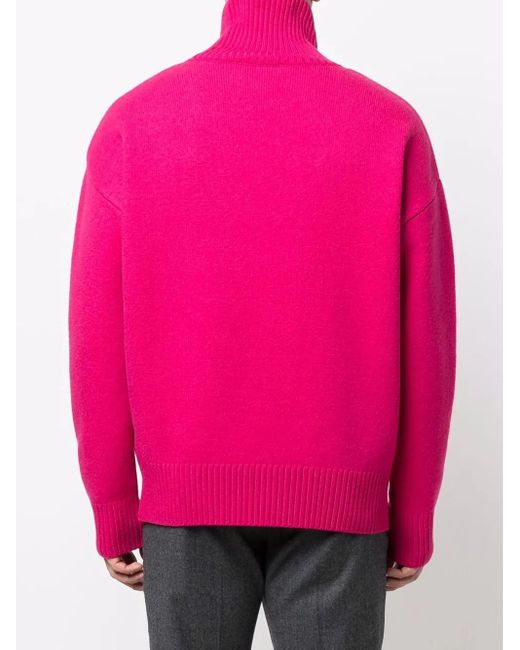 AMI Pink Ami De Coeur Roll-Neck Jumper