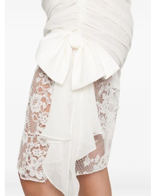 Alessandra Rich White Draped Lace Mini Dress