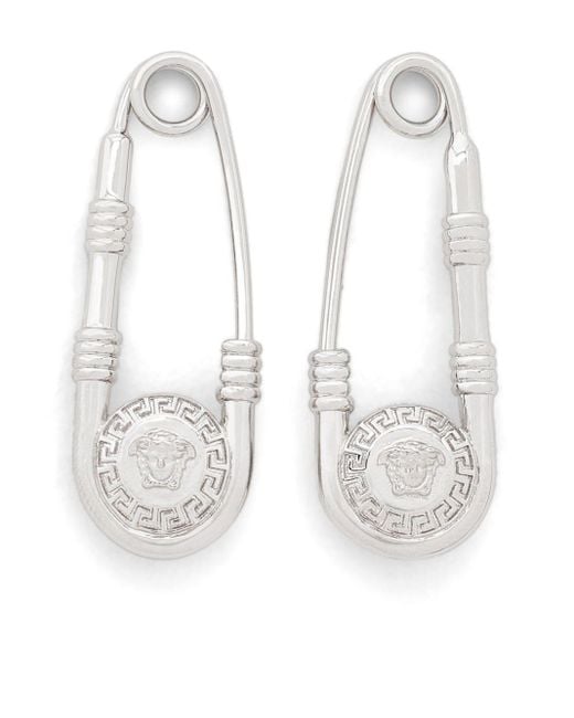 Versace White Safety Pin Drop Earrings for men
