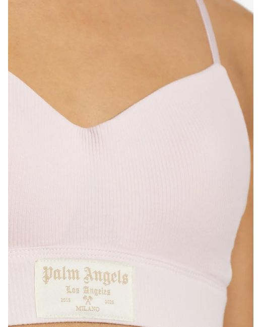 Palm Angels Pink Logo-Patch Ribbed Bras