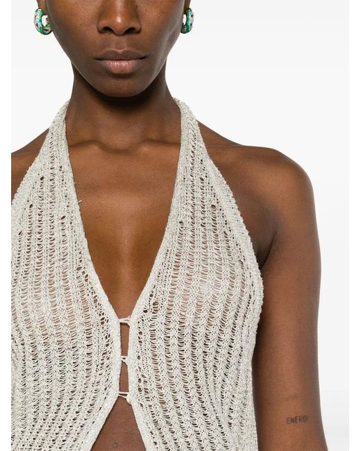 Forte_forte White Halterneck Pointelle-Knit Maxi Top
