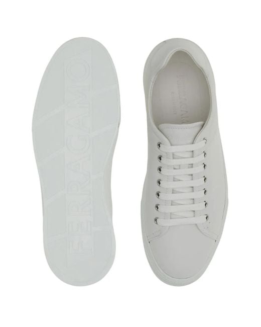 メンズ Ferragamo レースアップ レザースニーカー White