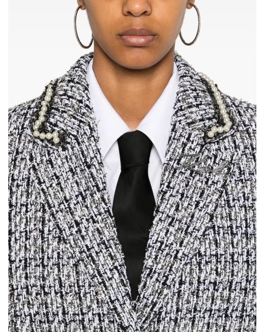 Karl Lagerfeld Gray Faux Pearl-Embellished Bouclé Jacket
