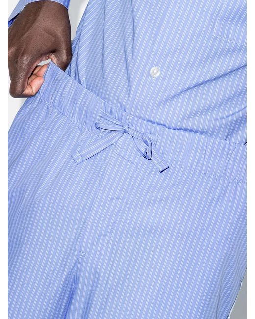 Tekla Blue Striped Drawstring Pajama Bottoms