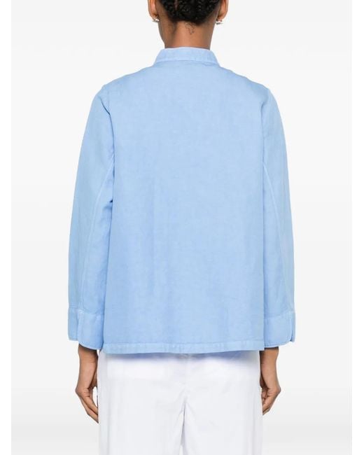 ROSSO35 Blue Mandarin-Collar Button-Up Jacket