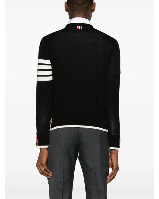 Thom Browne Black Relaxed Fit Crew Neck Pullover W/4 Bar Stripes Sweater for men