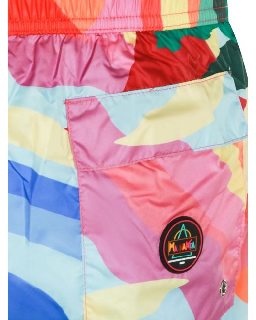 Mauna Kea Red Abstract-Print Swim Shorts for men