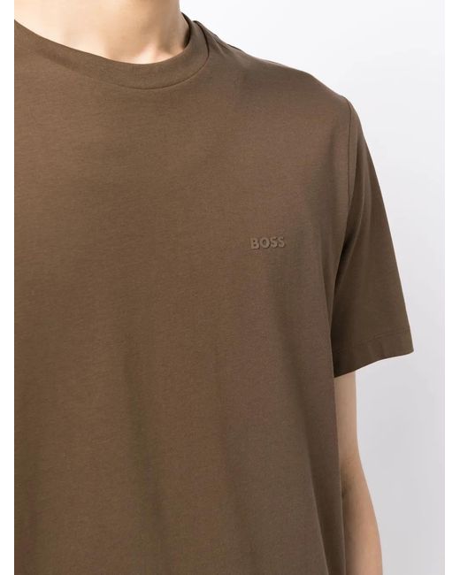 Boss Brown Logo-Print Crew-Neck T-Shirt for men