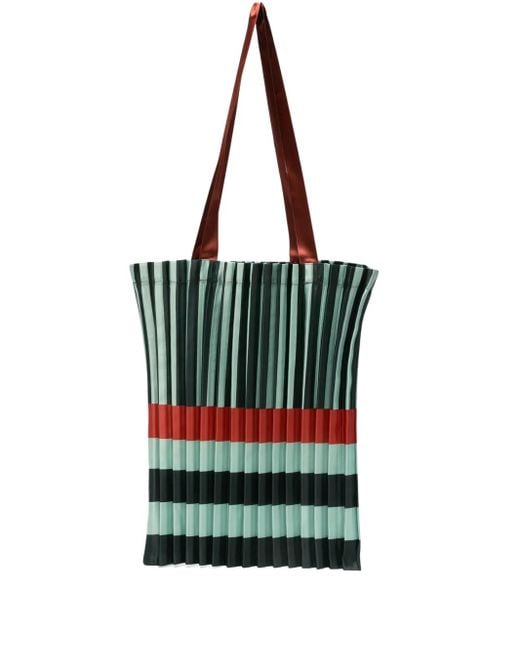 MULTITUDES BAGS Green Pleated Striped Tote Bag