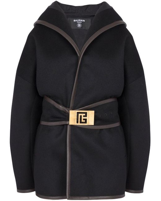 Balmain Black Wool-cashmere Belted Coat