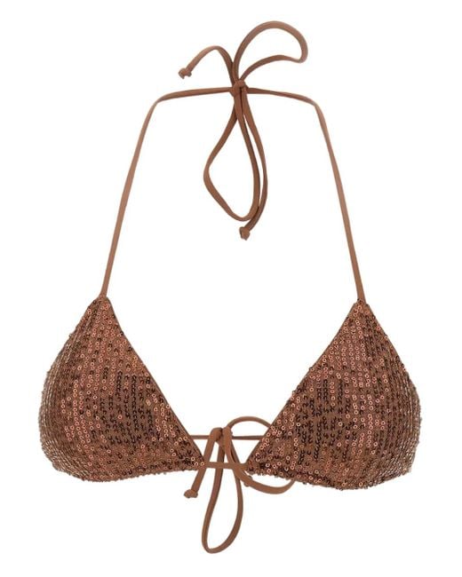 Mc2 Saint Barth Natural Sequin-Embellished Triangle Bikini Top