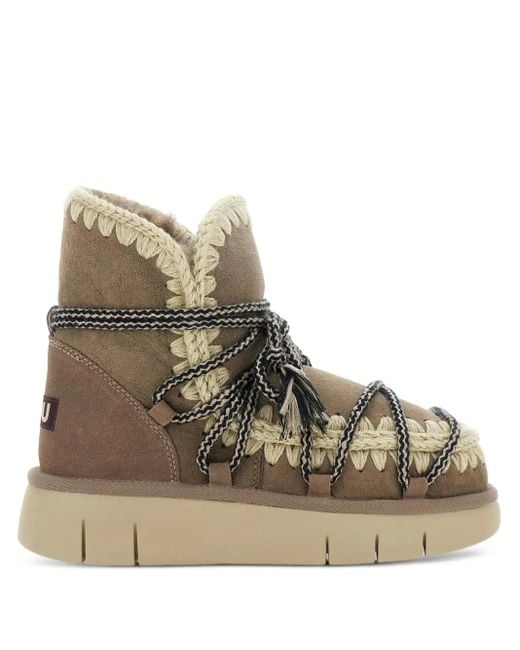 Mou Brown 40Mm Crochet-Detail Lace-Up Boots