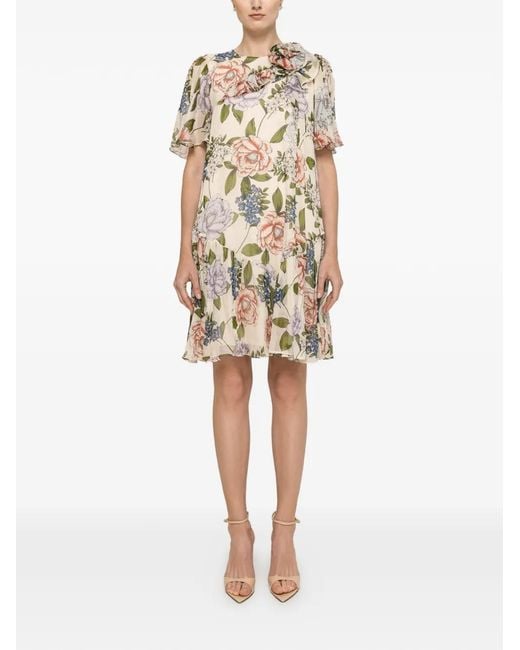 Nissa Natural Floral-Print Ruffled Mini Dress