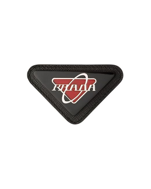Prada Black Enamelled Triangular Logo Pin for men