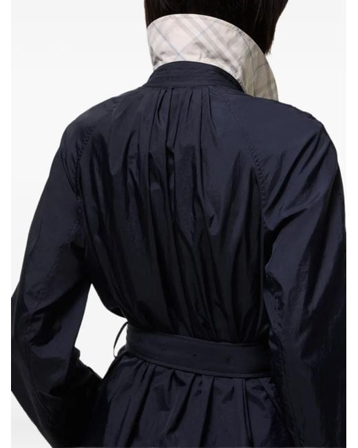 Burberry Blue Long Belted Nylon Tickhill Car Coat