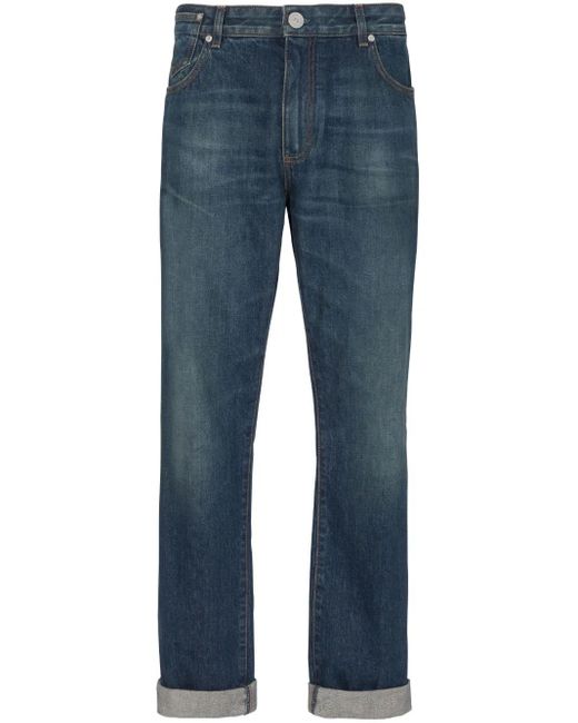Balmain Gerade Jeans Mit Logo-Patch in Blue für Herren
