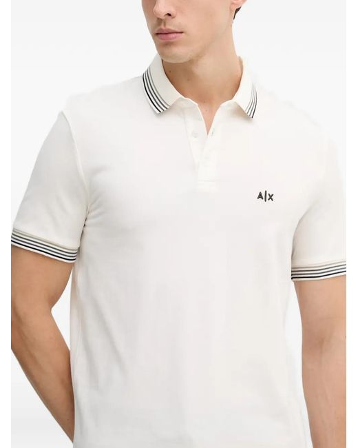 ARMANI EXCHANGE White Logo-Embroidered Stripe-Trim Polo Shirt for men