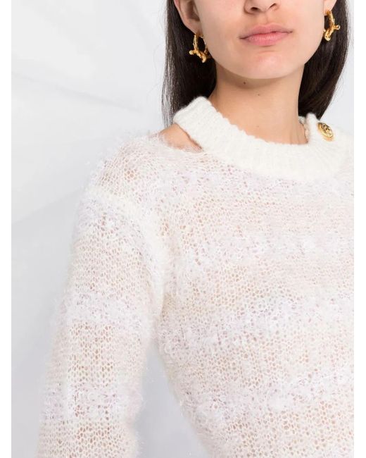 Pull Boutonné À Col Ras Du Cou Balmain en coloris White