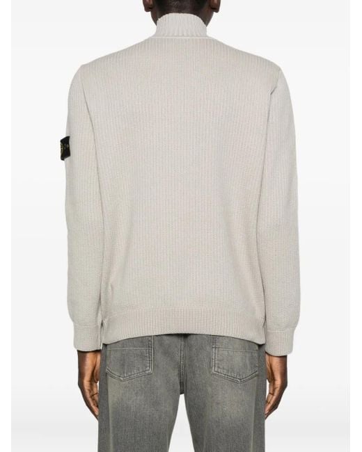 Stone Island White Ribbed Turtleneck Sweater for men