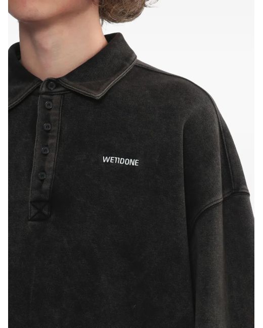 we11done Poloshirt Met Knoopsluiting En Lange Mouwen in het Black voor heren