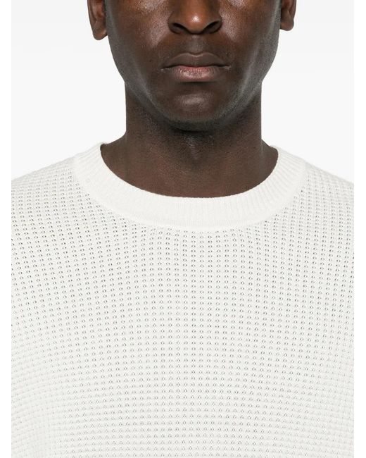 Bompard White Waffle-Knit Round-Neck Sweater for men