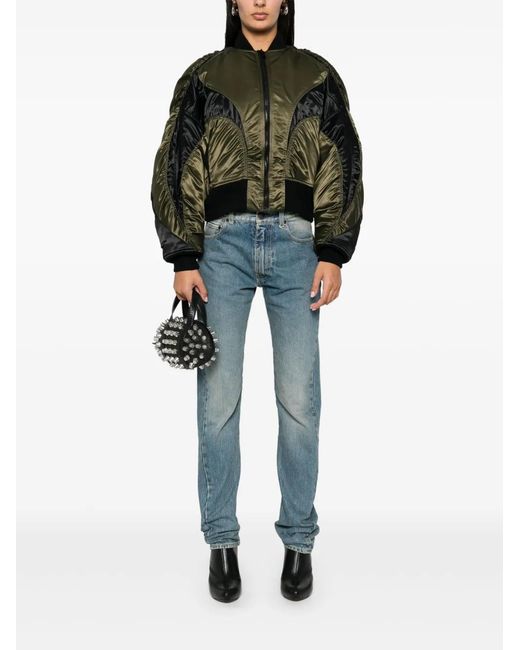 Mugler Black Recycled Satin Color-Block Bomber Jacket