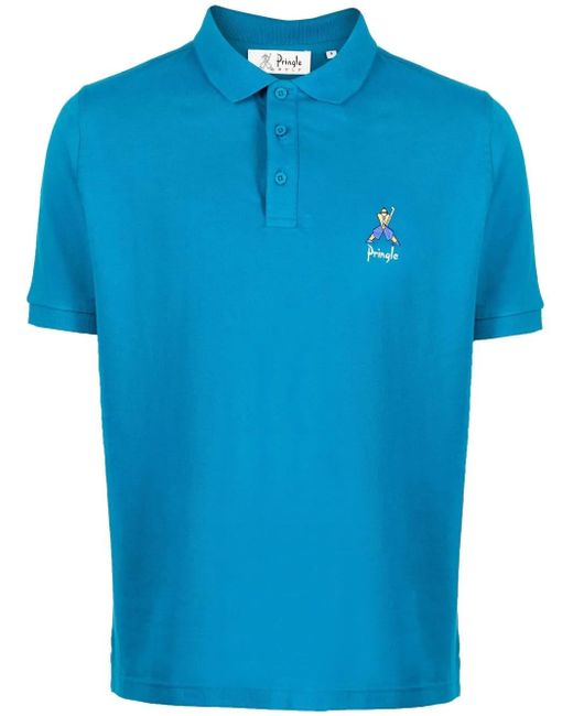 Pringle of Scotland Blue Geometric George Golf Polo Shirt