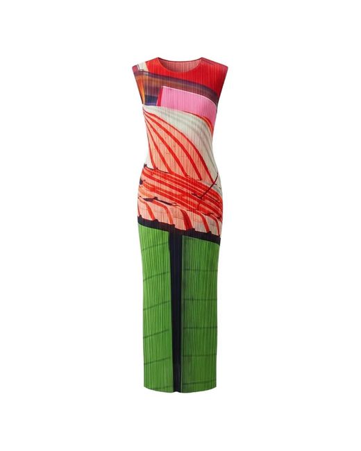 Pleats Please Issey Miyake Green City Collage Abstract-Print Pleated Dress