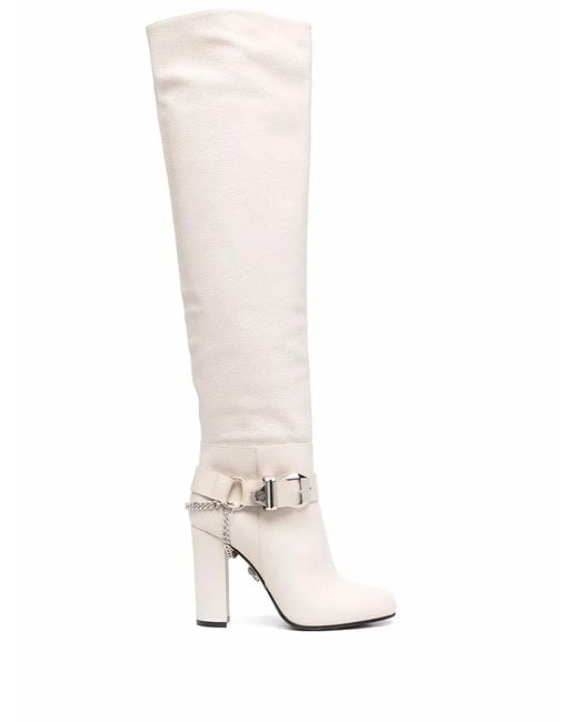 Philipp Plein White Buckle-detail Knee-high Boots