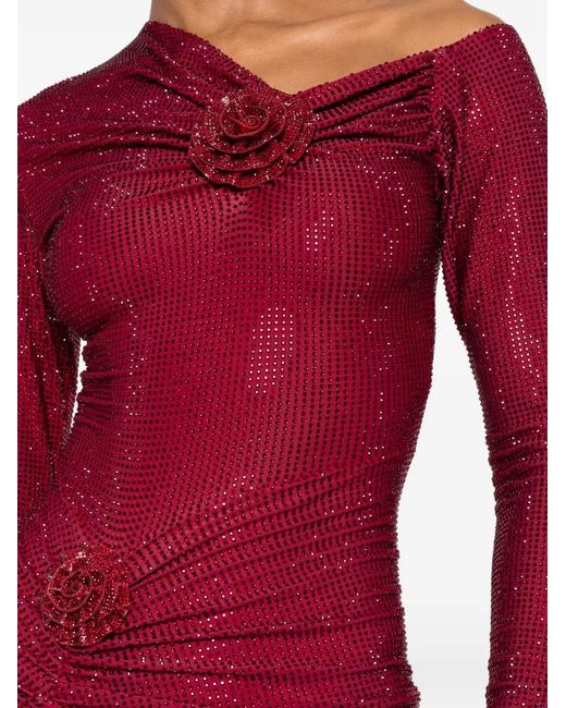 Miron Red Crystal-Embellished Flower-Accent Maxi Dress