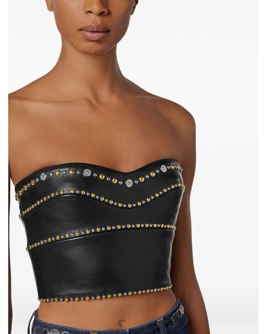 Versace Leren Top Met Studs in het Blue