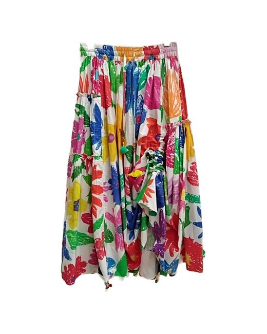 Péro White Floral-Print Tiered Skirt