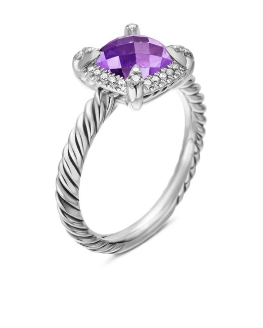 David Yurman Petite Chatelaine アメジスト&ダイヤモンド リング 7mm スターリングシルバー Metallic