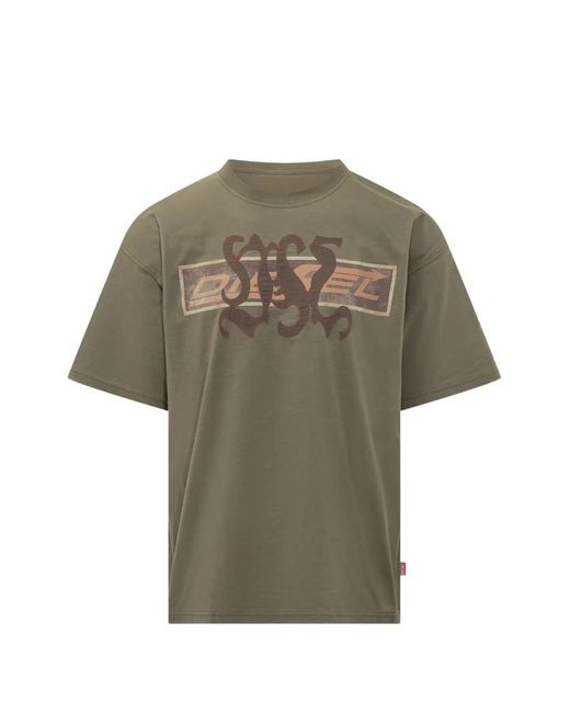 DIESEL Gray T-Shirt With Graphic-Print And Patches for men