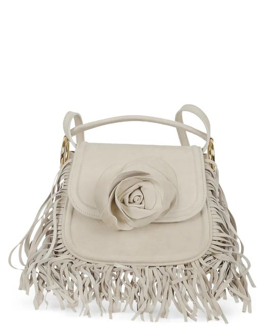 Gedebe Natural Floral-Appliqué Fringe-Detail Clutch Bag