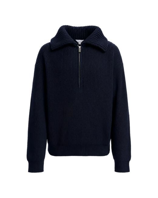 Malo Blue Ribbed Half-Zip Sweater for men