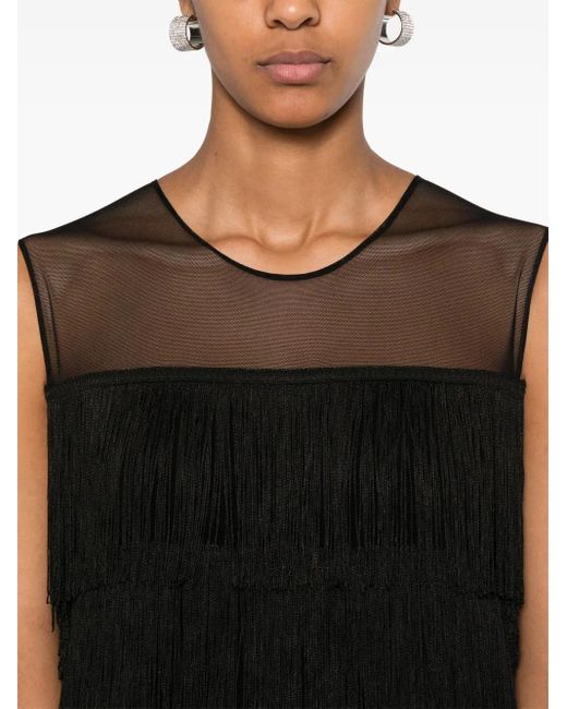 Norma Kamali Black Sleeveless Minidress With Fringes
