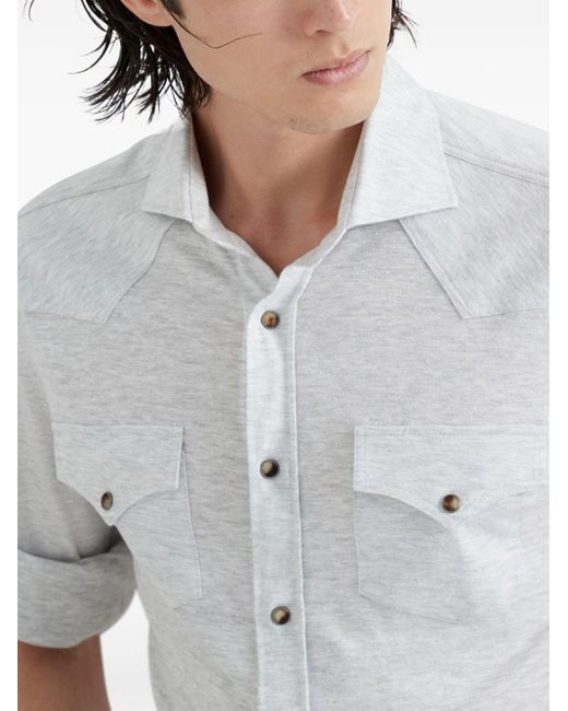 Brunello Cucinelli Blue Linen-blend Long-sleeve Shirt for men