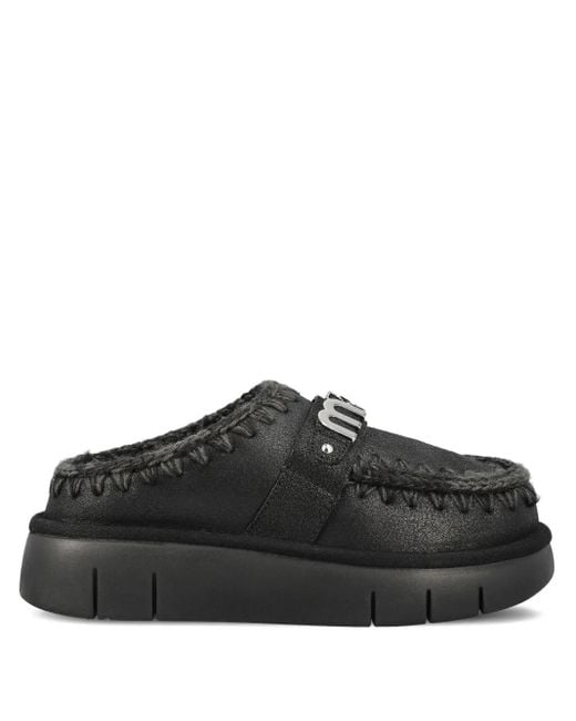 Mou Black Bounce Logo-Plaque Braided-Trim Sandals