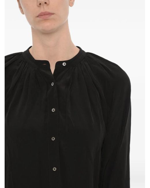 AllSaints Black Mandarin-Collar Long-Sleeve Shirt